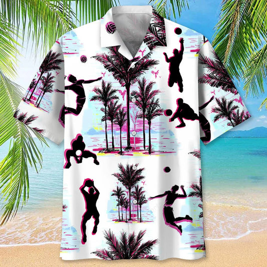 Volleyball Palm Trees Hawaiian Shirt, custom shirt gift for men