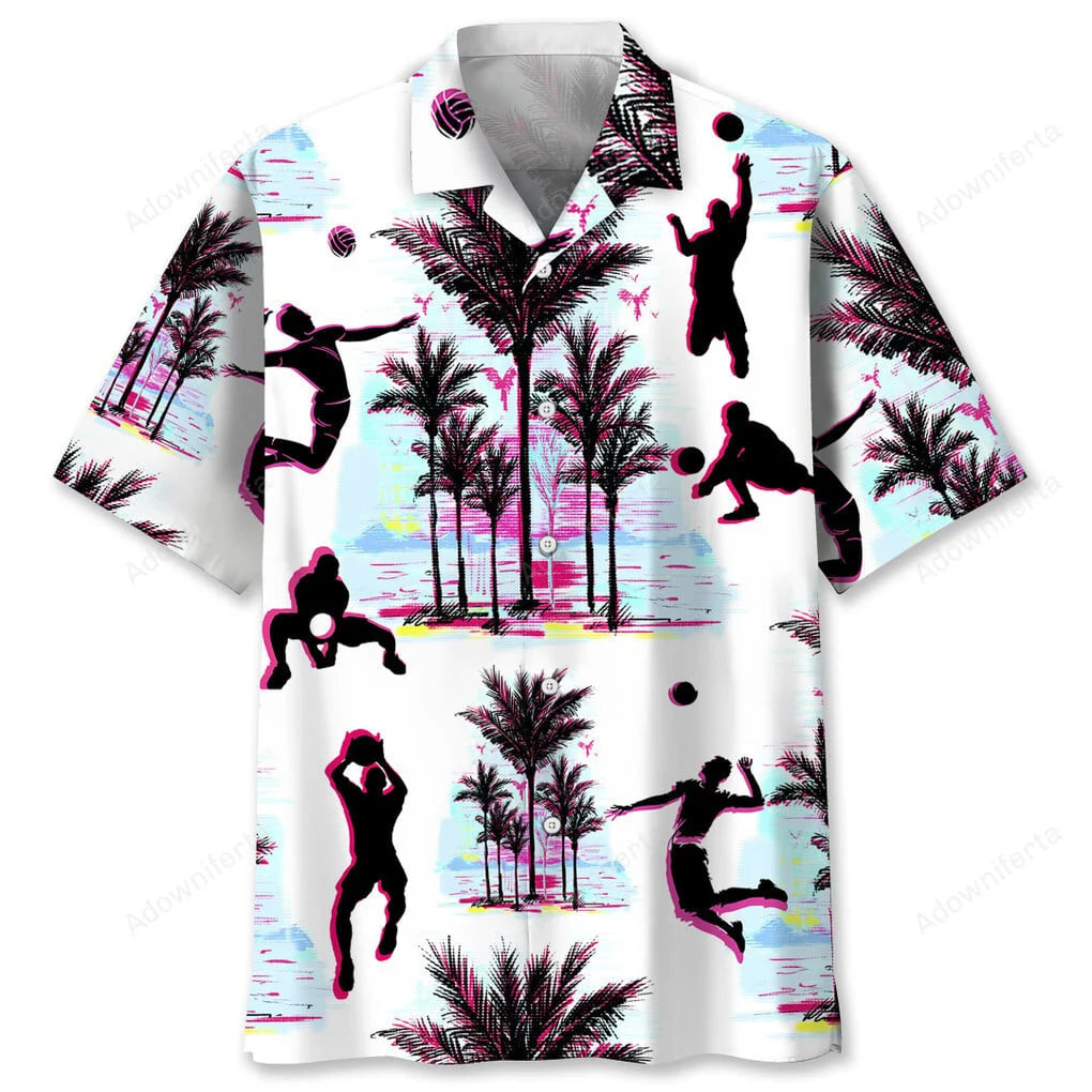Volleyball Palm Trees Hawaiian Shirt, custom shirt gift for men (view 2)