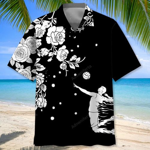 Volleyball Rose Bw Hawaiian Shirt, custom shirt gift for men