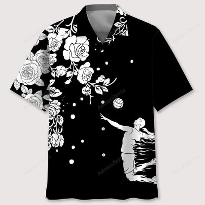 Volleyball Rose Bw Hawaiian Shirt, custom shirt gift for men (view 2)
