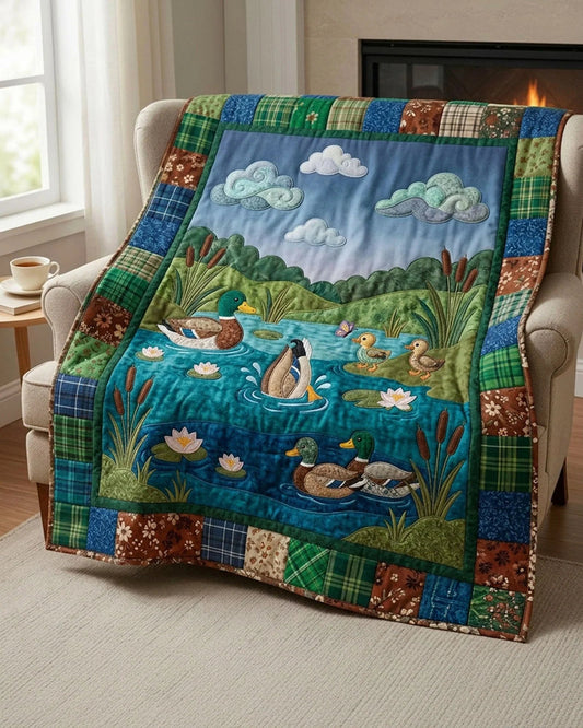 Wading Duck Quilt Blanket - Quilted Blanket by OtterMia