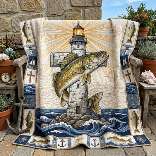 Walleye Lighthouse Cross Quilt Blanket