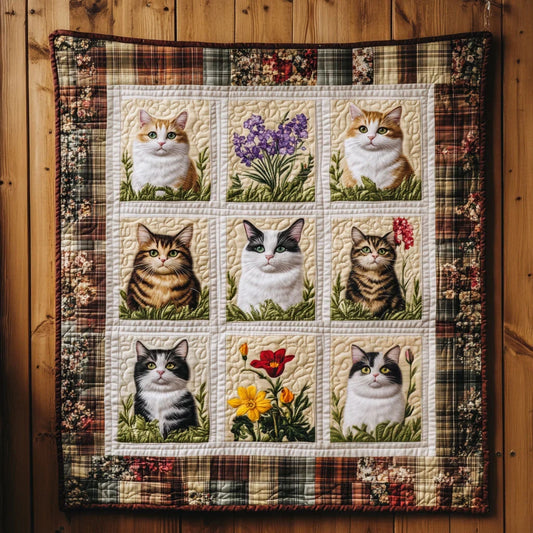 Warm Bloom Cat Quilt Blanket