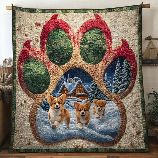 Warm Heart Corgi Paw Quilt Blanket