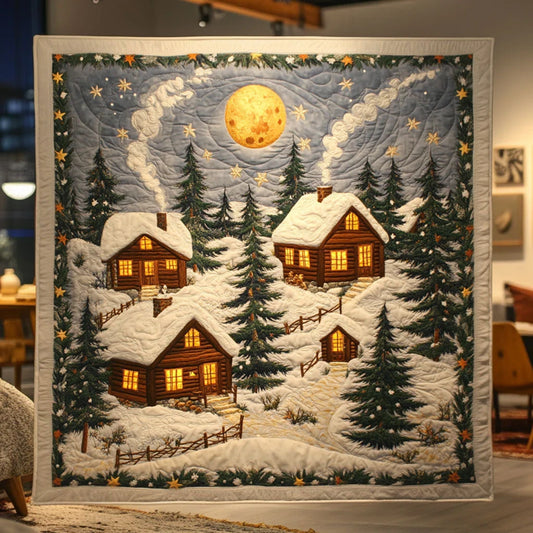 Warm Light Forest Cabin Quilt Blanket