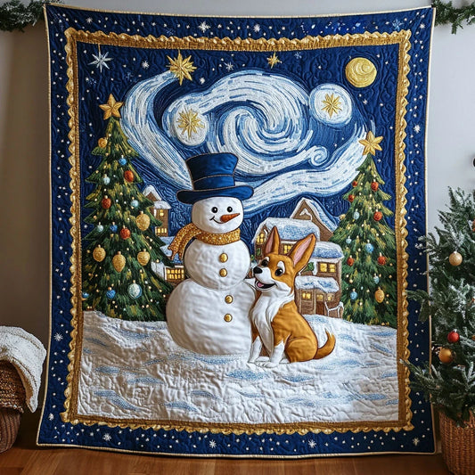 Warm Light Snowman Quilt Blanket