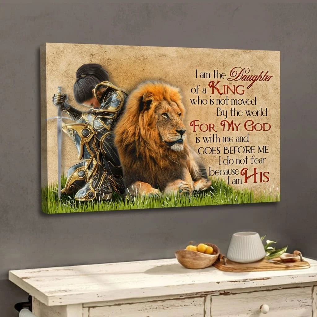 daughter of a king warrior woman lion christian wall art canvas (Landscape) (view 4)