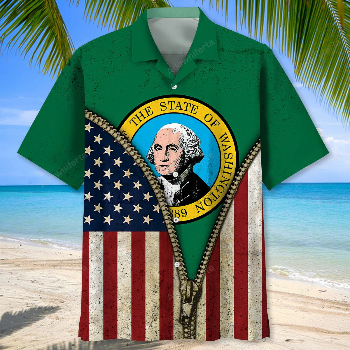 Washington State Flag Hawaiian Shirt, custom shirt gift for men