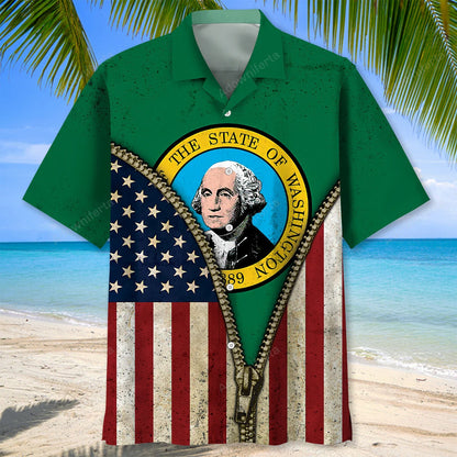 Washington State Flag Hawaiian Shirt, custom shirt gift for men