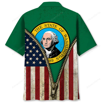 Washington State Flag Hawaiian Shirt, custom shirt gift for men (view 2)