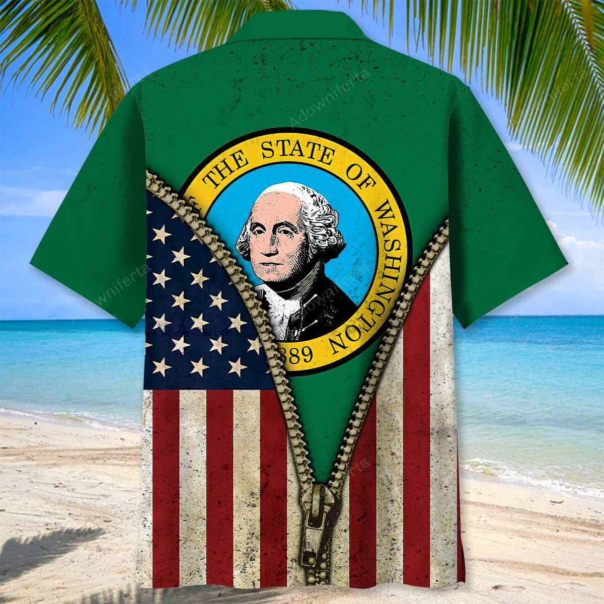 Washington State Flag Hawaiian Shirt, custom shirt gift for men (view 3)