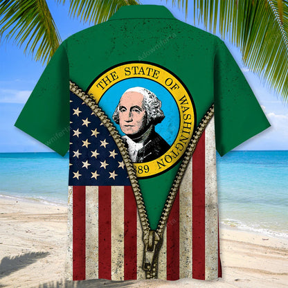 Washington State Flag Hawaiian Shirt, custom shirt gift for men (view 3)