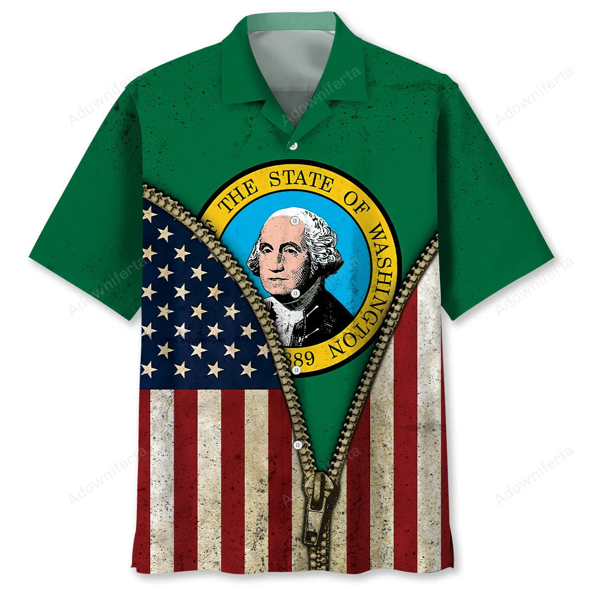 Washington State Flag Hawaiian Shirt, custom shirt gift for men (view 4)