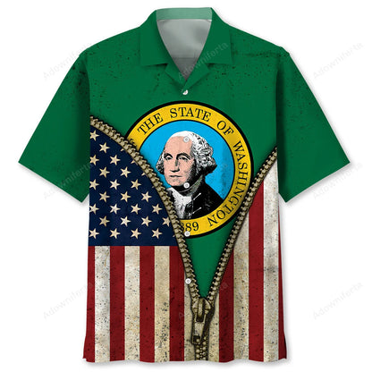 Washington State Flag Hawaiian Shirt, custom shirt gift for men (view 4)