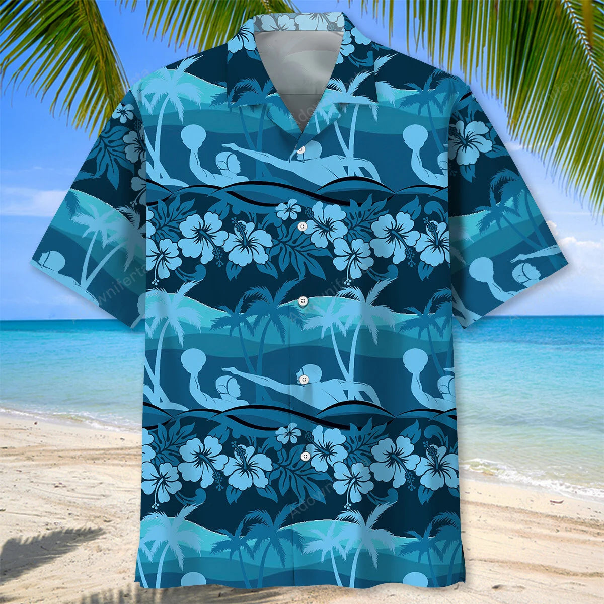 Water Polo Tropical Hibiscus Hawaiian Shirt, custom shirt gift for men