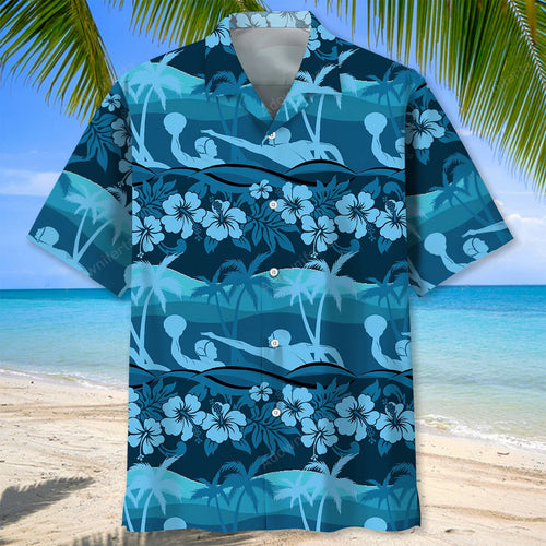 Water Polo Tropical Hibiscus Hawaiian Shirt, custom shirt gift for men