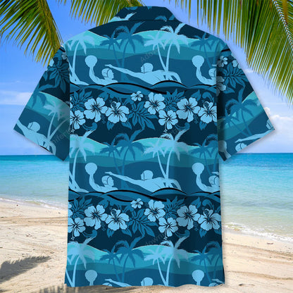Water Polo Tropical Hibiscus Hawaiian Shirt, custom shirt gift for men (view 3)