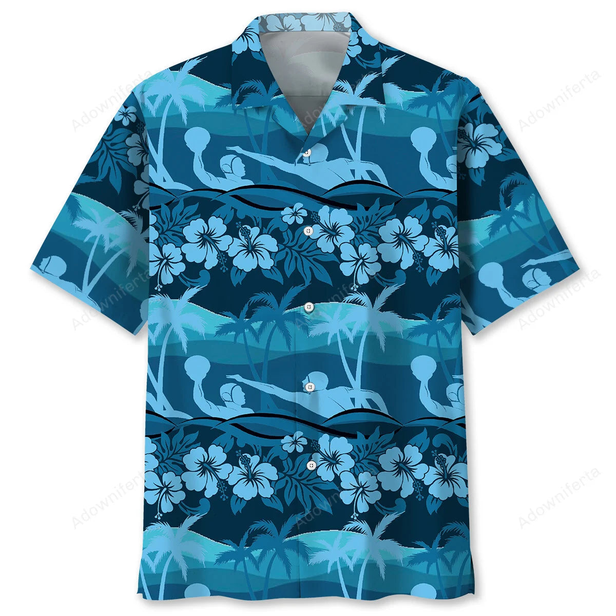 Water Polo Tropical Hibiscus Hawaiian Shirt, custom shirt gift for men (view 4)