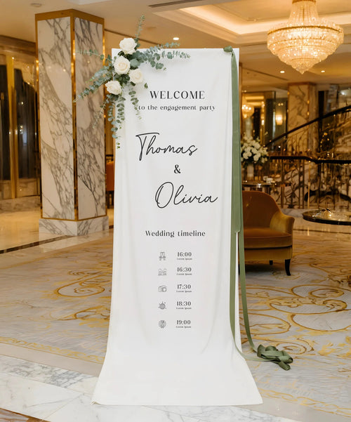 Wedding Timeline Banner Personalized Linen Wedding Schedule Banner Custom Name Ceremony Sign, personalized wedding decor