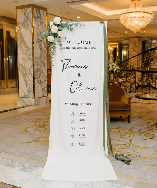 Wedding Timeline Banner Personalized Linen Wedding Schedule Banner Custom Name Ceremony Sign, personalized wedding decor