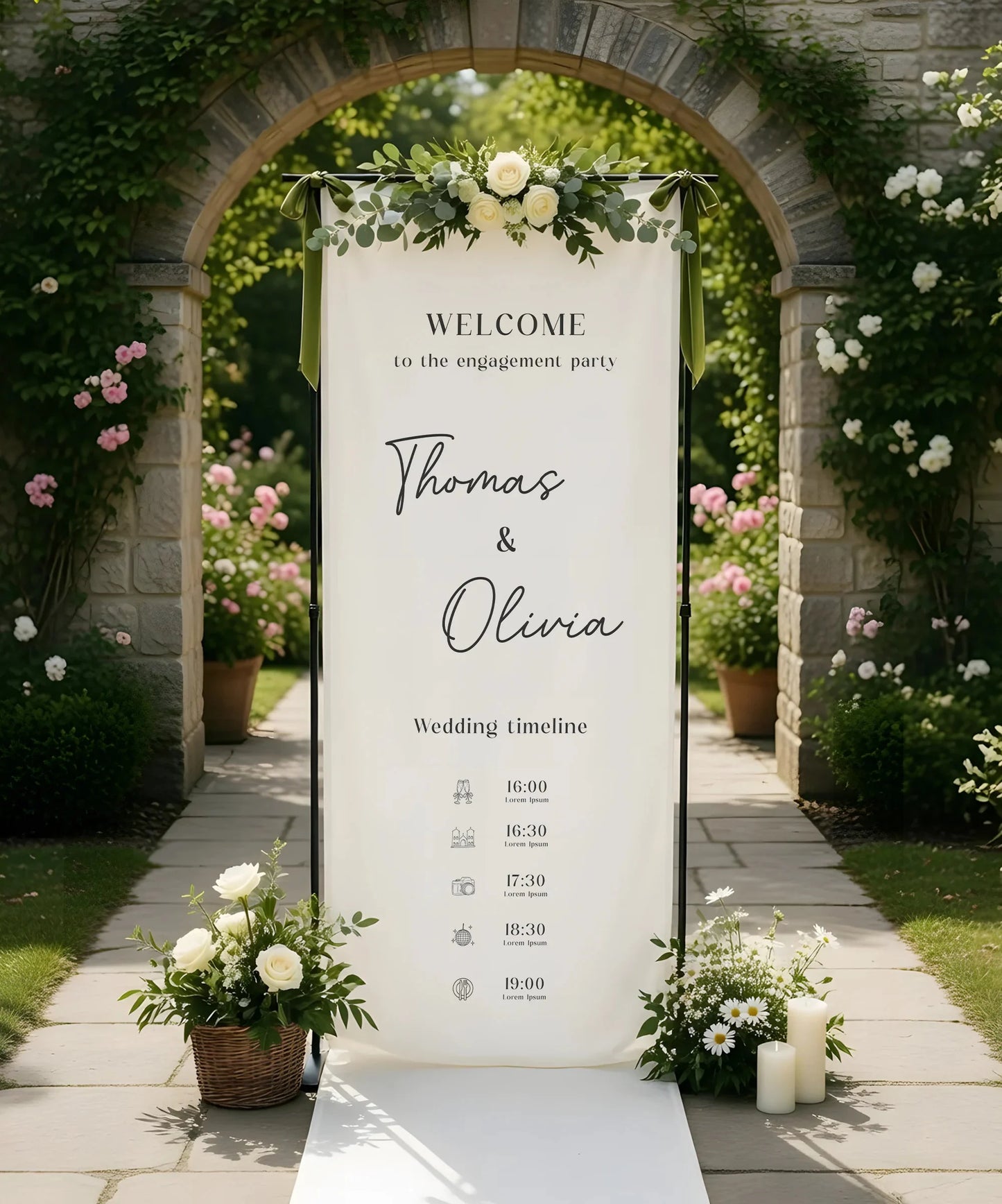 Wedding Timeline Banner Personalized Linen Wedding Schedule Banner Custom Name Ceremony Sign, personalized wedding decor