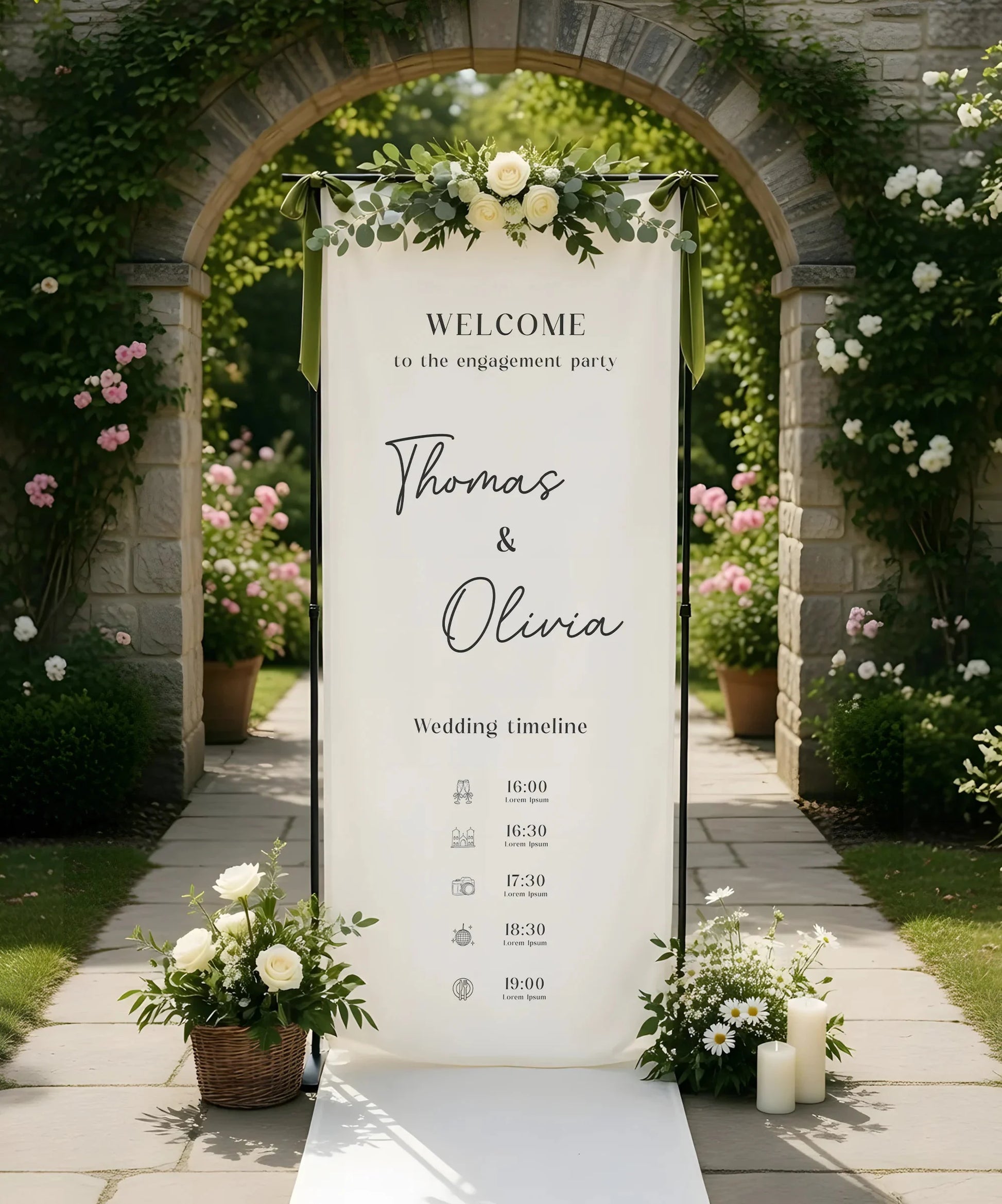 Wedding Timeline Banner Personalized Linen Wedding Schedule Banner Custom Name Ceremony Sign, personalized wedding decor