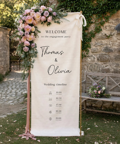 Wedding Timeline Banner Personalized Linen Wedding Schedule Banner Custom Name Ceremony Sign, personalized wedding decor