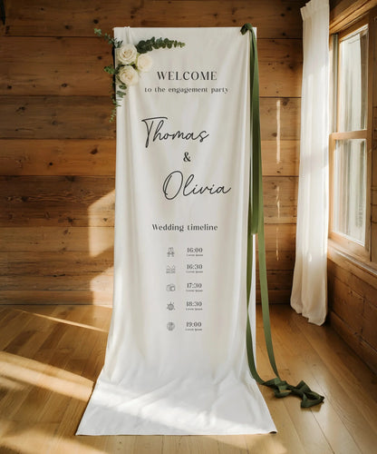 Wedding Timeline Banner Personalized Linen Wedding Schedule Banner Custom Name Ceremony Sign, personalized wedding decor