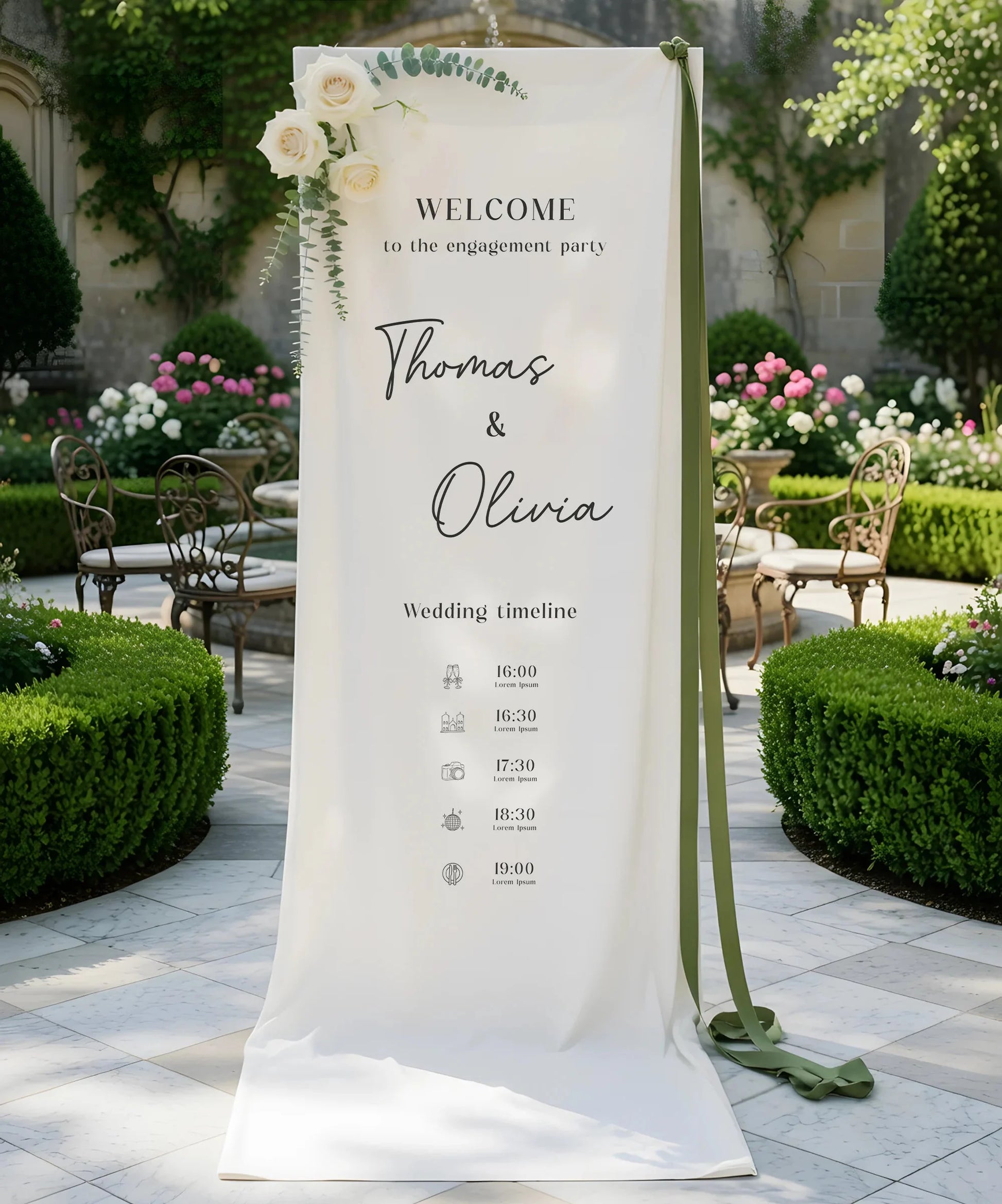 Wedding Timeline Banner Personalized Linen Wedding Schedule Banner Custom Name Ceremony Sign, personalized wedding decor