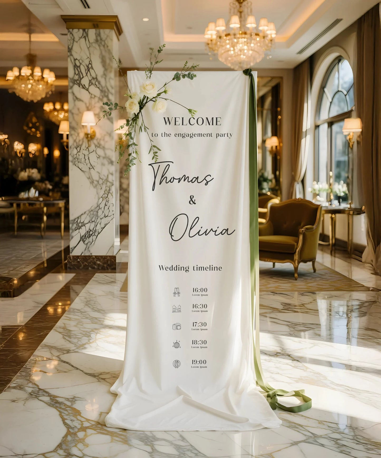 Wedding Timeline Banner Personalized Linen Wedding Schedule Banner Custom Name Ceremony Sign, personalized wedding decor