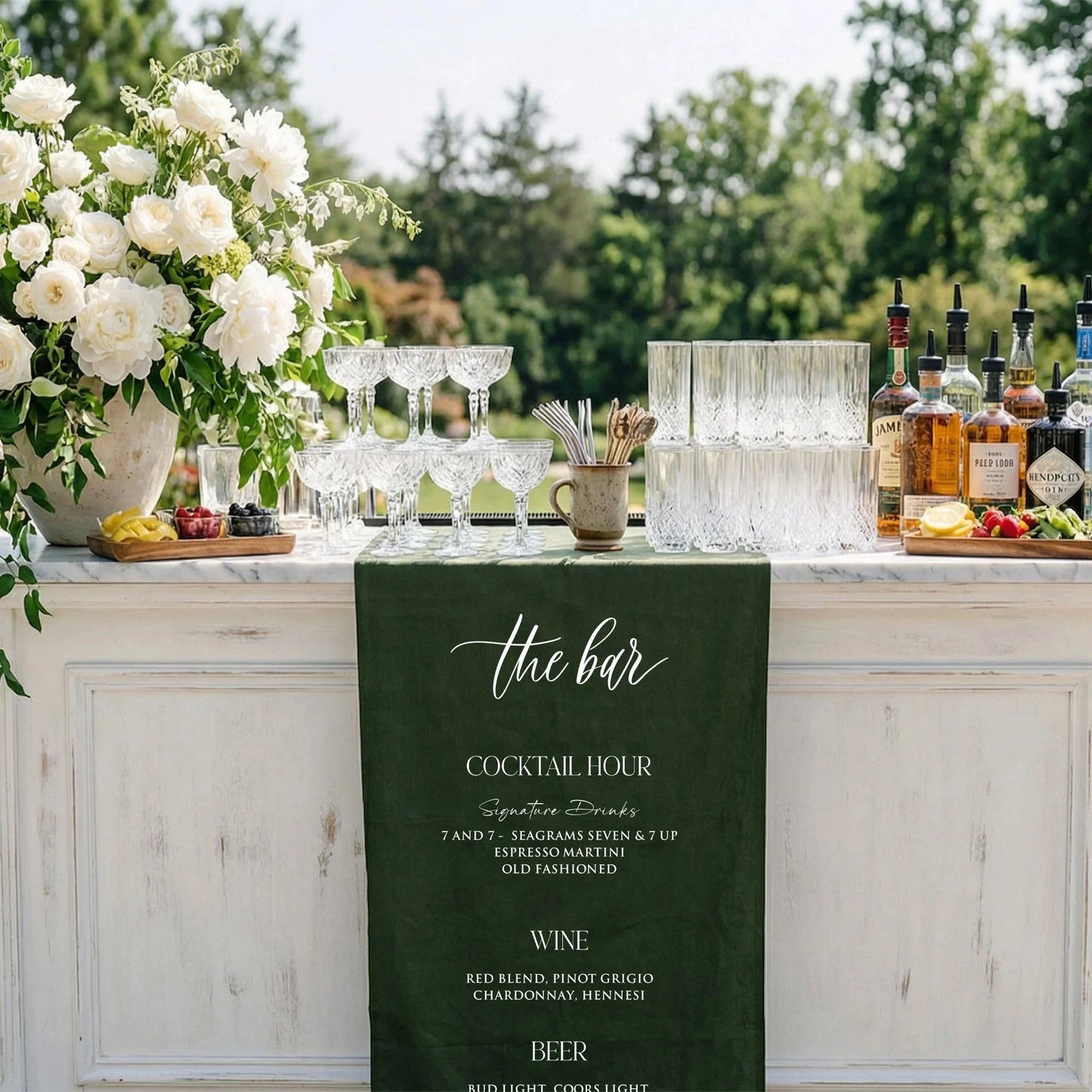 Wedding Bar Menu Table Runner Personalized Cocktail Hour Menu Table Runner Custom Wedding Bar Decor, personalized wedding ...