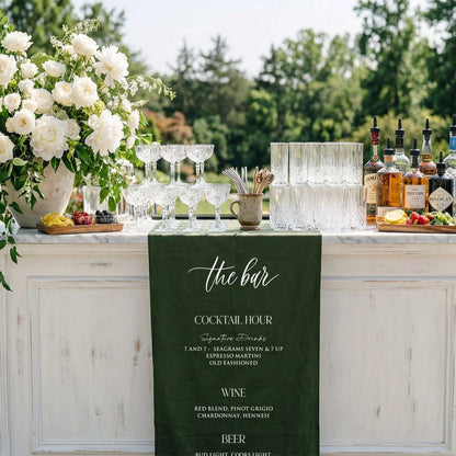 Wedding Bar Menu Table Runner Personalized Cocktail Hour Menu Table Runner Custom Wedding Bar Decor, personalized wedding ...