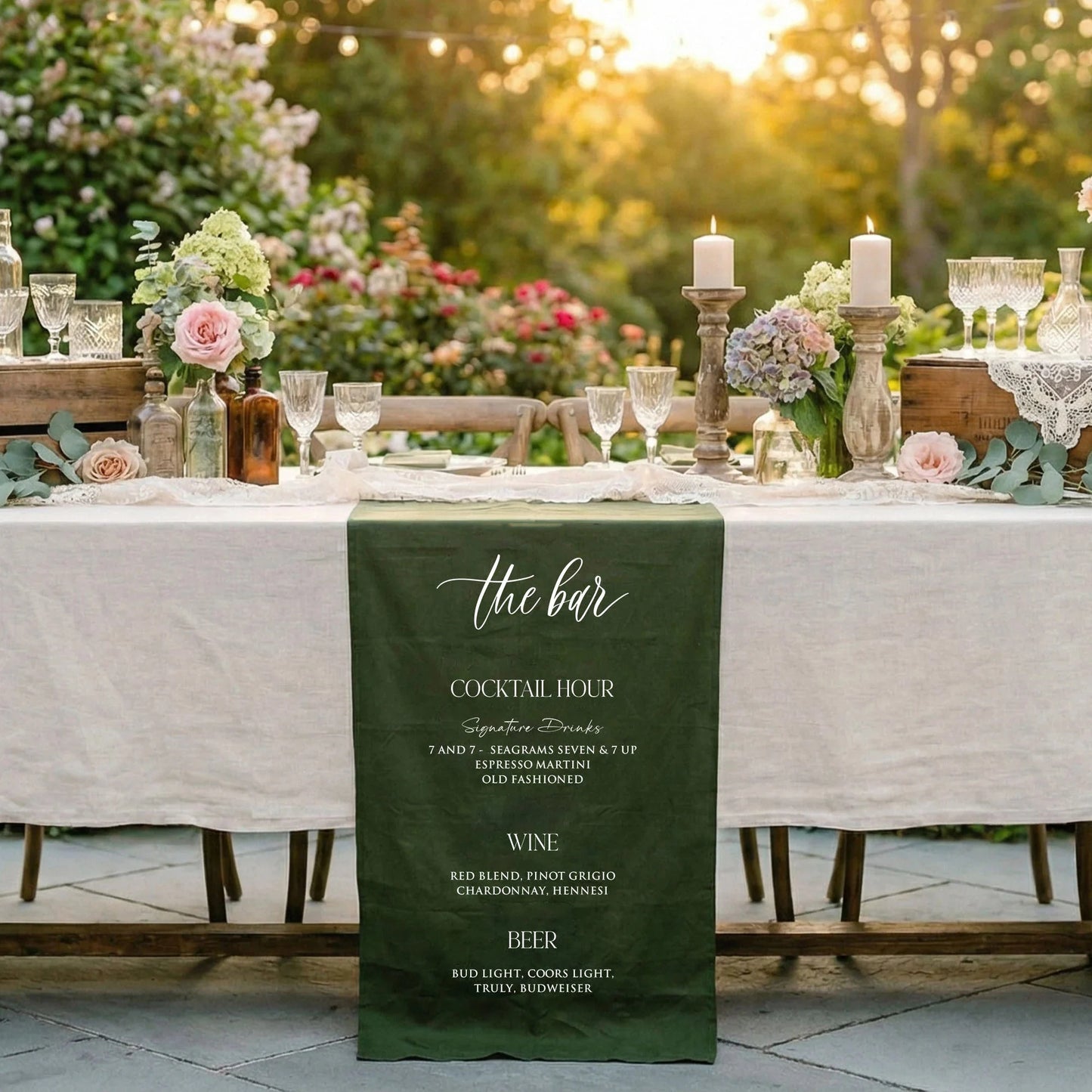 Wedding Bar Menu Table Runner Personalized Cocktail Hour Menu Table Runner Custom Wedding Bar Decor, personalized wedding ...