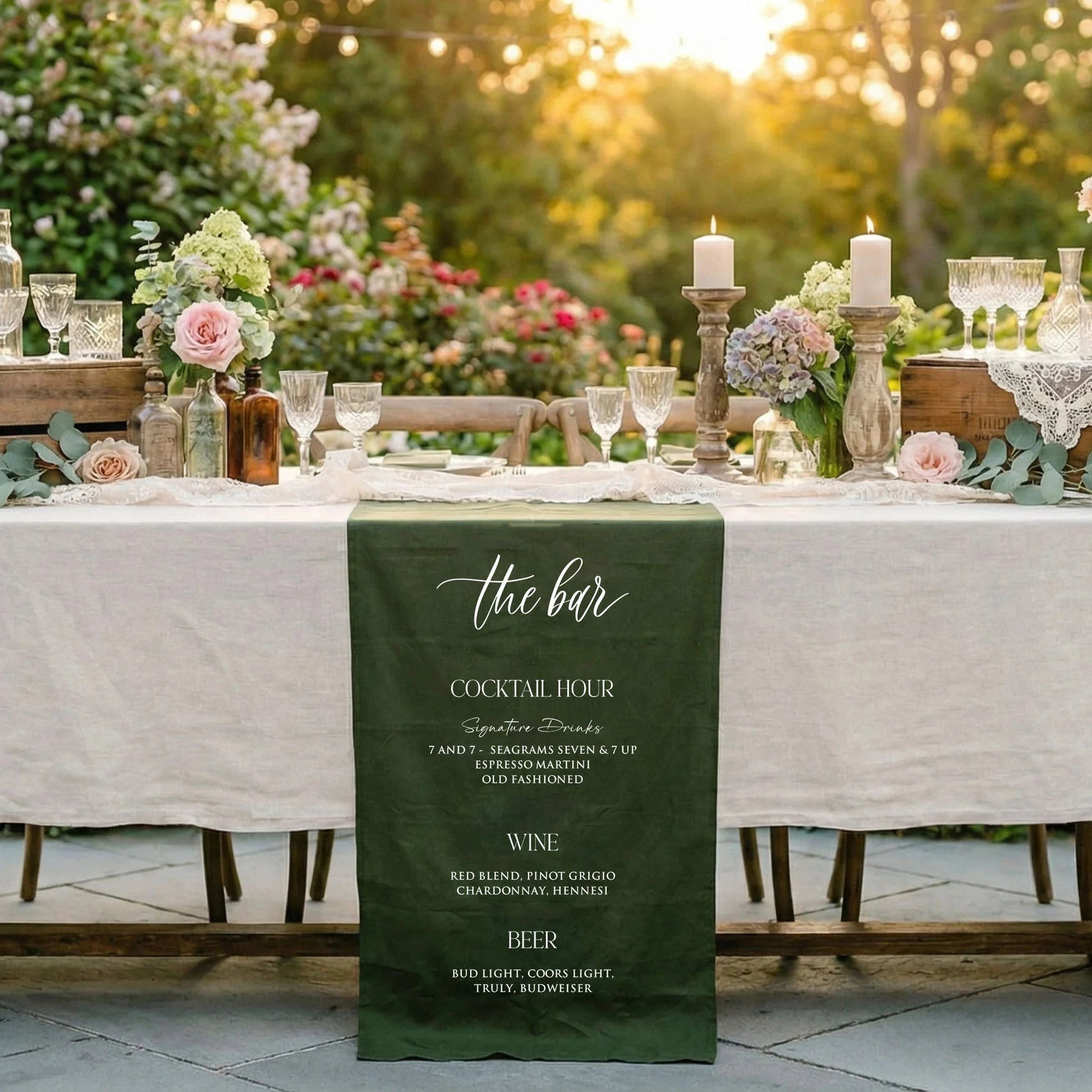 Wedding Bar Menu Table Runner Personalized Cocktail Hour Menu Table Runner Custom Wedding Bar Decor, personalized wedding ...