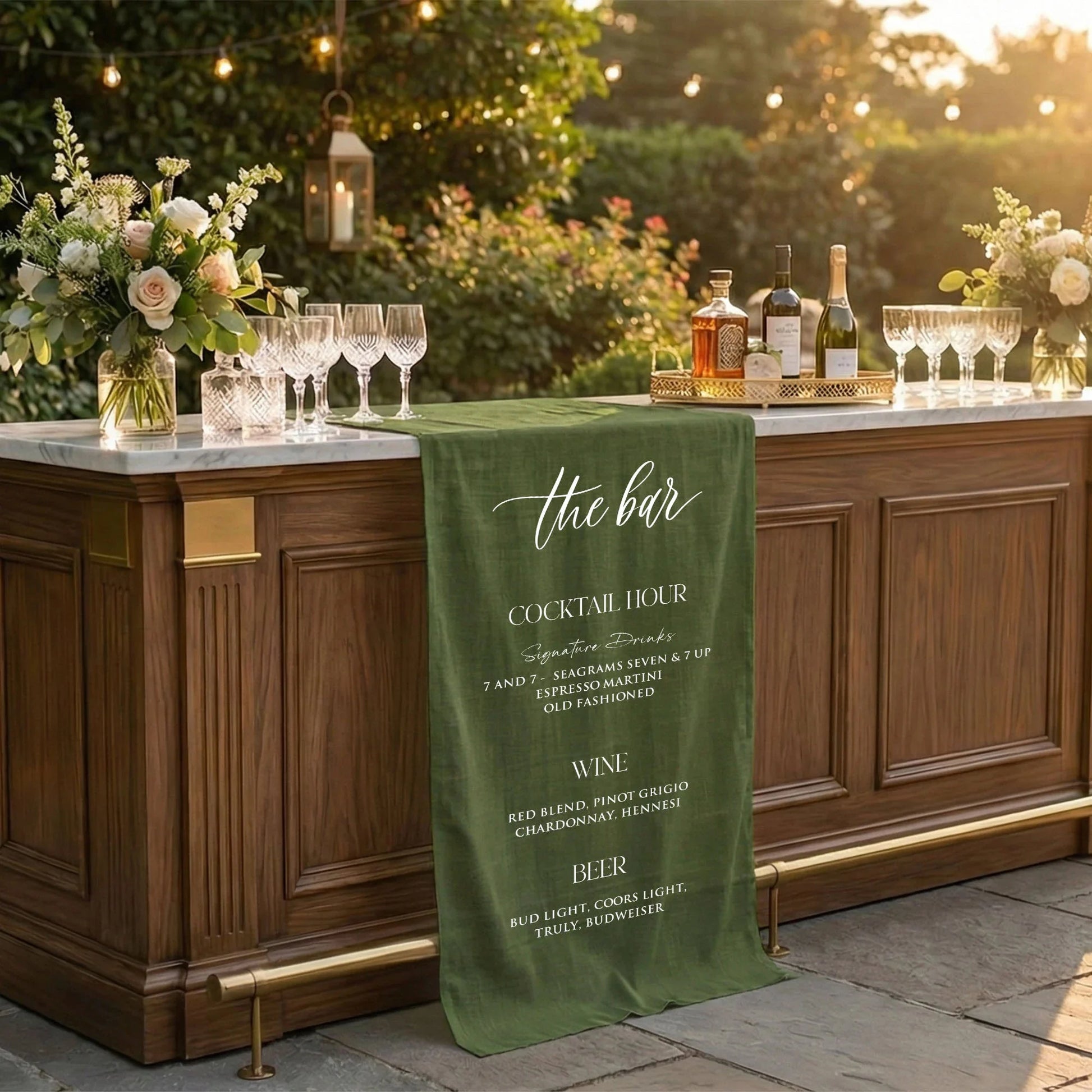 Wedding Bar Menu Table Runner Personalized Cocktail Hour Menu Table Runner Custom Wedding Bar Decor, personalized wedding ...