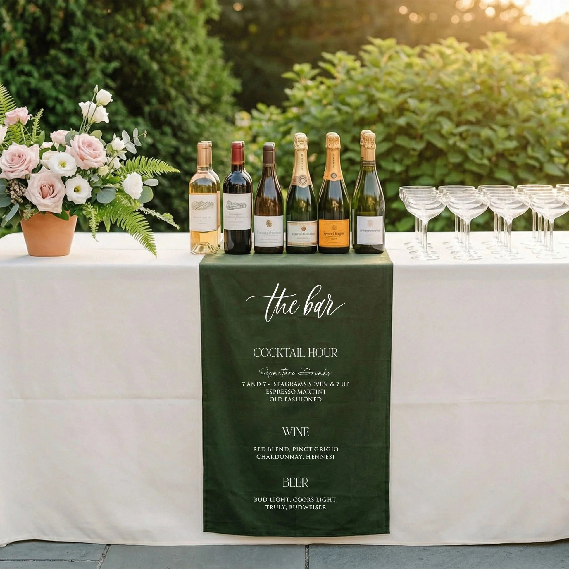 Wedding Bar Menu Table Runner Personalized Cocktail Hour Menu Table Runner Custom Wedding Bar Decor, personalized wedding ...