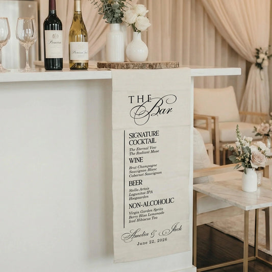 Wedding Bar Menu Table Runner Personalized Cocktail Menu Custom Wedding Bar Decor, personalized wedding decor
