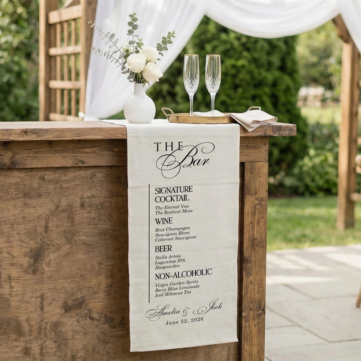 Wedding Bar Menu Table Runner Personalized Cocktail Menu Custom Wedding Bar Decor, personalized wedding decor (view 3)