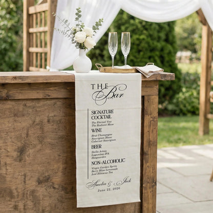 Wedding Bar Menu Table Runner Personalized Cocktail Menu Custom Wedding Bar Decor, personalized wedding decor (view 3)
