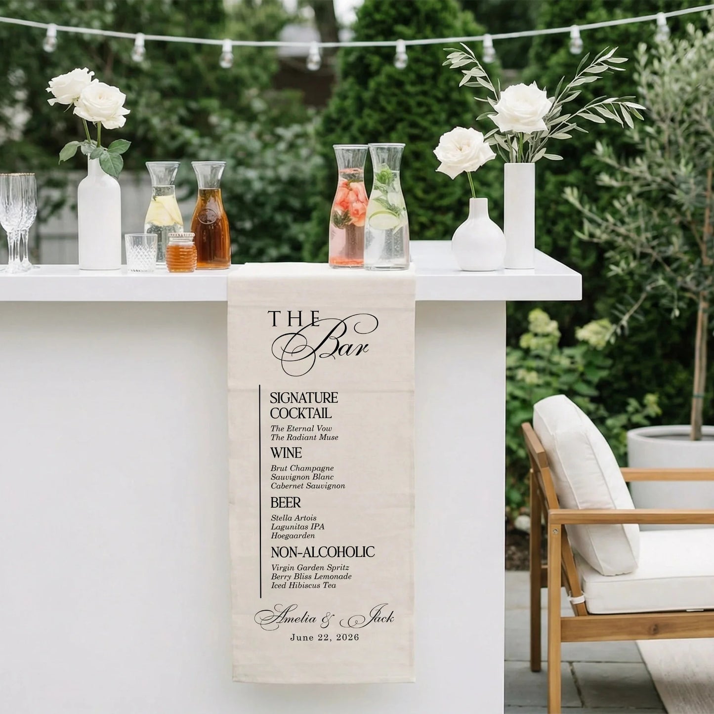 Wedding Bar Menu Table Runner Personalized Cocktail Menu Custom Wedding Bar Decor, personalized wedding decor (view 4)