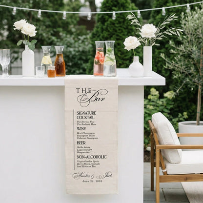 Wedding Bar Menu Table Runner Personalized Cocktail Menu Custom Wedding Bar Decor, personalized wedding decor (view 4)