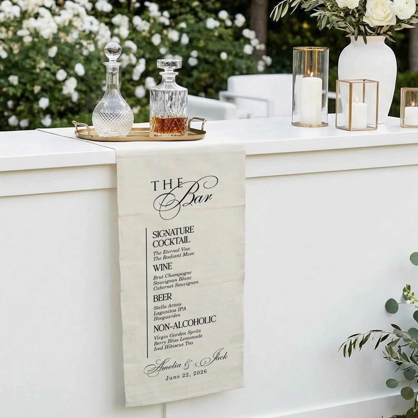 Wedding Bar Menu Table Runner Personalized Cocktail Menu Custom Wedding Bar Decor, personalized wedding decor (view 5)
