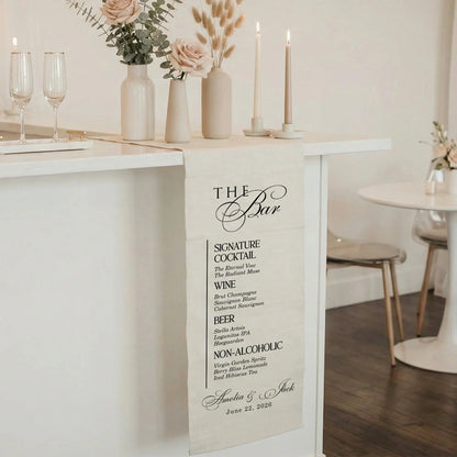 Wedding Bar Menu Table Runner Personalized Cocktail Menu Custom Wedding Bar Decor, personalized wedding decor (view 7)
