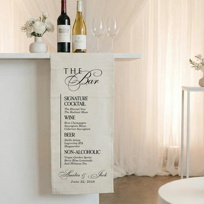 Wedding Bar Menu Table Runner Personalized Cocktail Menu Custom Wedding Bar Decor, personalized wedding decor (view 8)