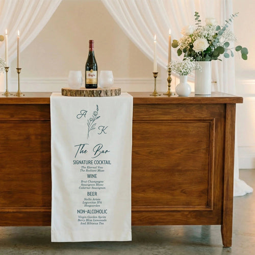 Wedding Bar Menu Table Runner Personalized Cocktail Menu Custom Initials Wedding Bar Decor, personalized wedding decor
