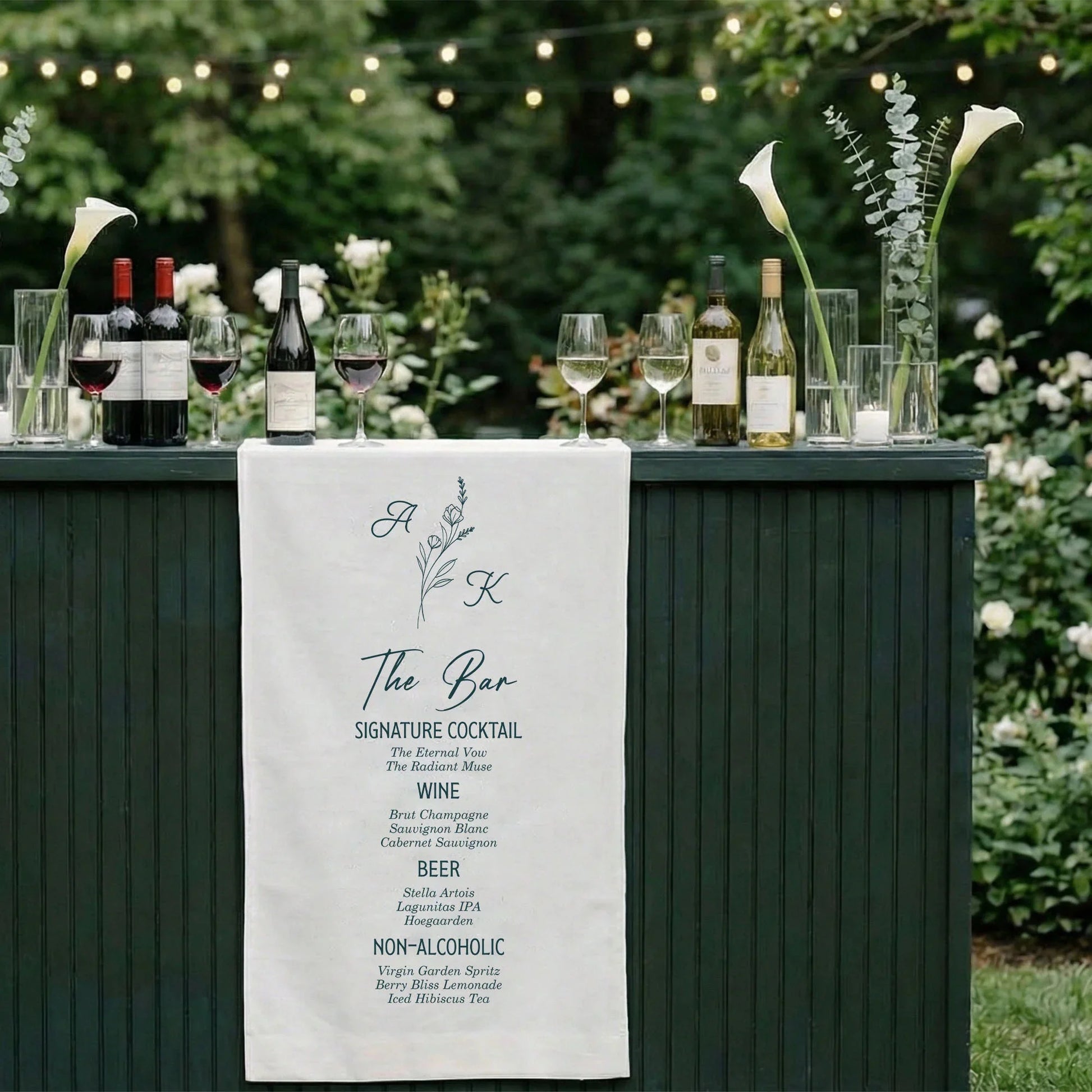 Wedding Bar Menu Table Runner Personalized Cocktail Menu Custom Initials Wedding Bar Decor, personalized wedding decor