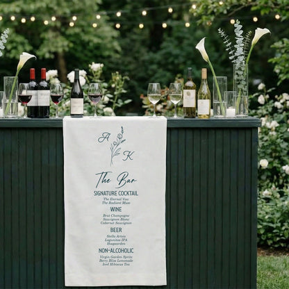 Wedding Bar Menu Table Runner Personalized Cocktail Menu Custom Initials Wedding Bar Decor, personalized wedding decor