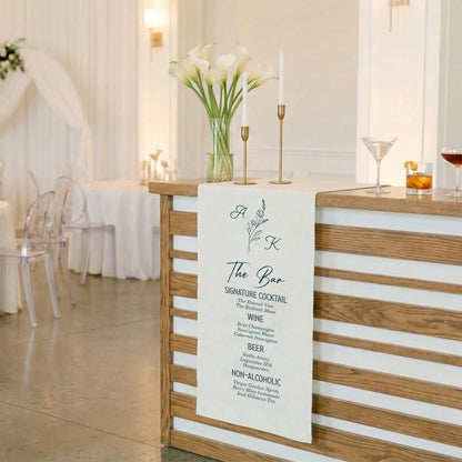Wedding Bar Menu Table Runner Personalized Cocktail Menu Custom Initials Wedding Bar Decor, personalized wedding decor