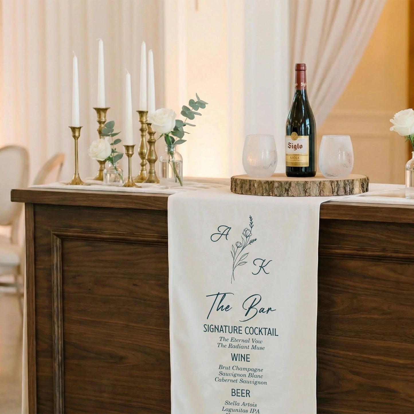 Wedding Bar Menu Table Runner Personalized Cocktail Menu Custom Initials Wedding Bar Decor, personalized wedding decor