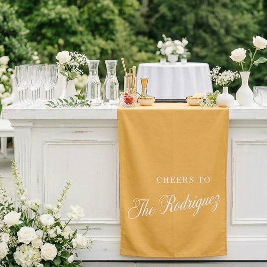 Personalized Wedding Bar Table Runner Custom Family Name Reception Bar Decor Linen Runner, personalized wedding decor